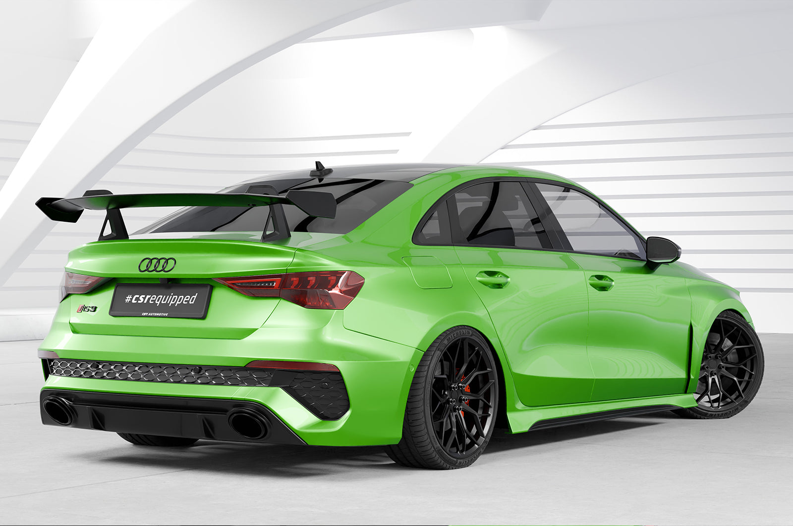 CSR Schwanenhals Heckflügel mit ABE für Audi A3 / S3 / RS3 (8Y) Limousine SHF057-D02-C Carbon Look Hochglanz (keine Lackierung erforderlich)
