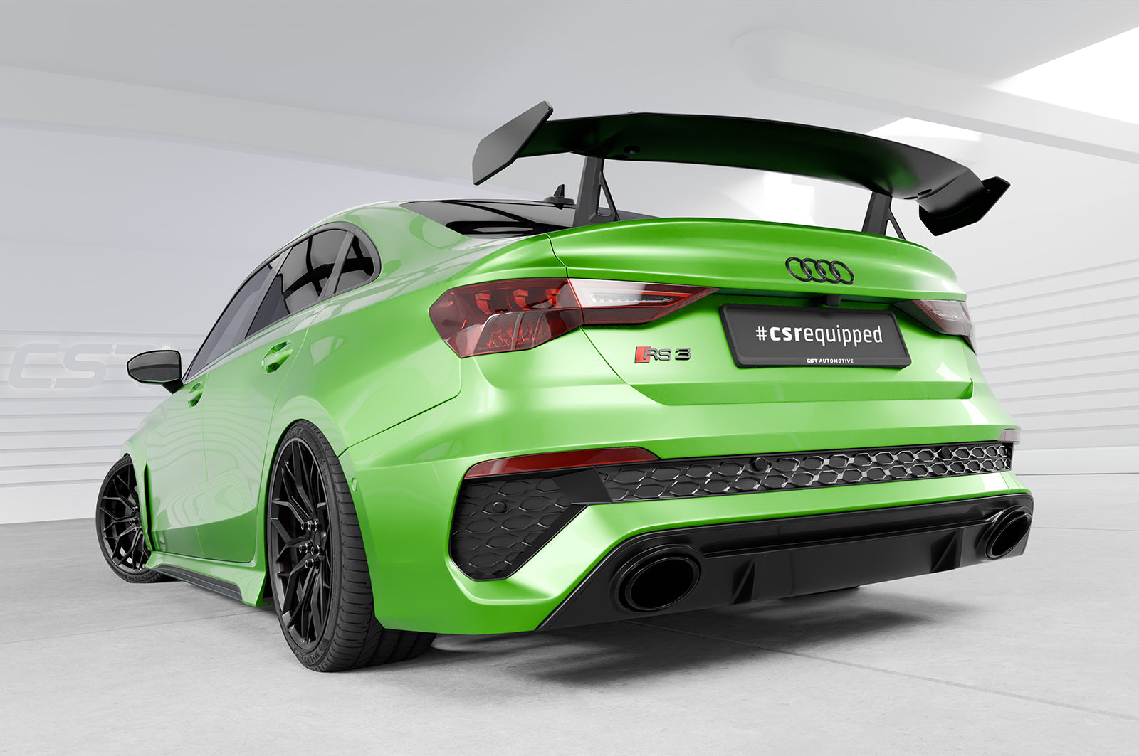 CSR Schwanenhals Heckflügel mit ABE für Audi A3 / S3 / RS3 (8Y) Limousine SHF057-D02-C Carbon Look Hochglanz (keine Lackierung erforderlich)