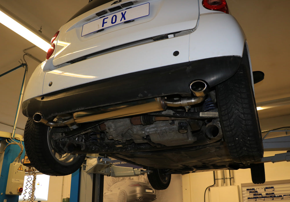 Fox passend fürSmart Fortwo Coupe 451 Endschalldämpfer quer Ausgang rechts/links inkl. Flexstück - 86x54 Typ 32 rechts/links