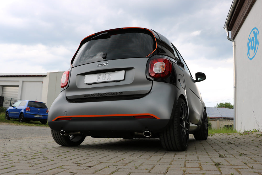 Fox passend fürSmart Fortwo 453 Endschalldämpfer quer Ausgang rechts/links inkl. Flexstück - 86x54 Typ 32 rechts/links