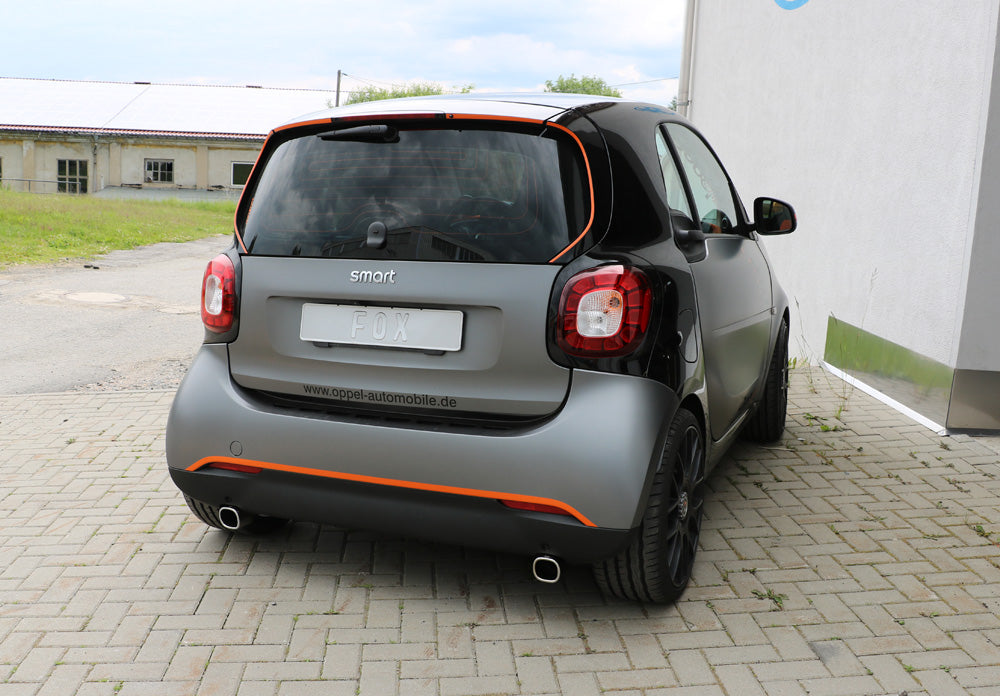 Fox passend fürSmart Fortwo 453 Endschalldämpfer quer Ausgang rechts/links inkl. Flexstück - 78x75 Typ 70 rechts/links
