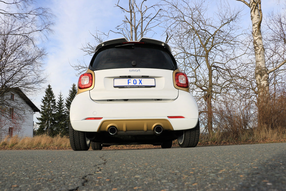 Fox passend fürSmart Forfour 453 mit Brabus Heckansatz Endschalldämpfer quer Ausgang rechts/links inkl. Flexstück - 1x90 Typ 25 rechts/links