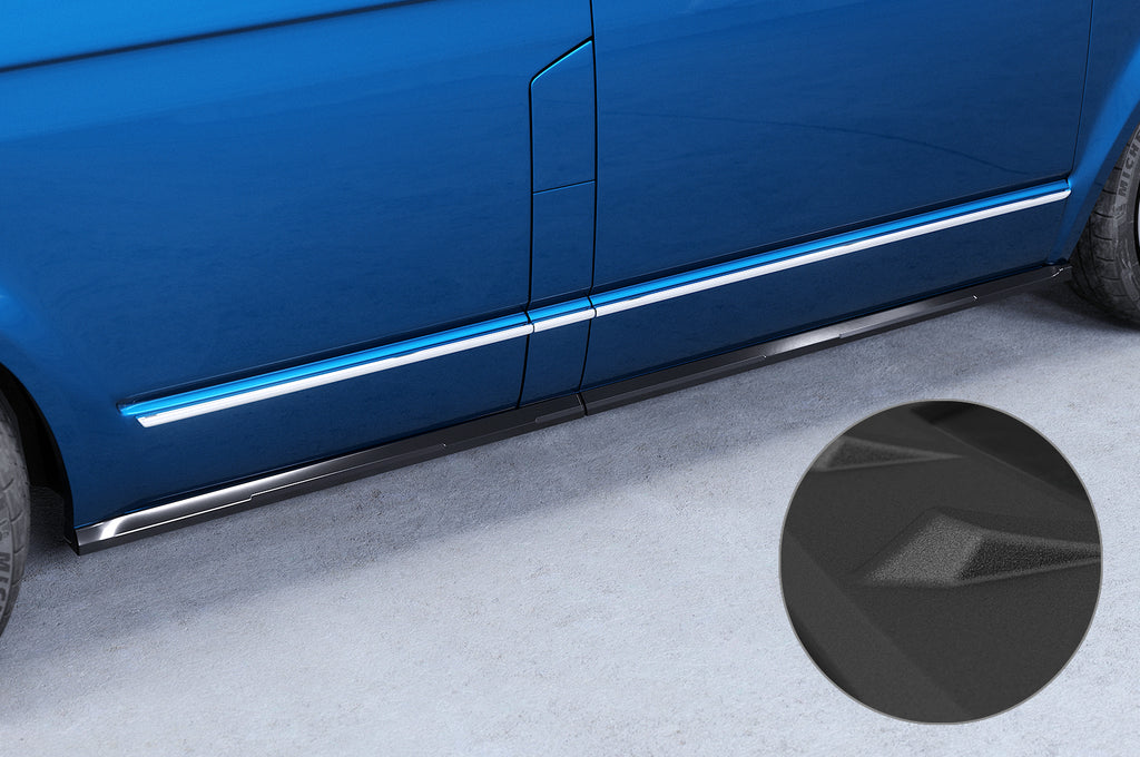 CSR Seitenschweller mit ABE für VW T5 / T6 / T6.1 Bus SS476-S Strukturiert schwarz matt (keine Lackierung erforderlich)