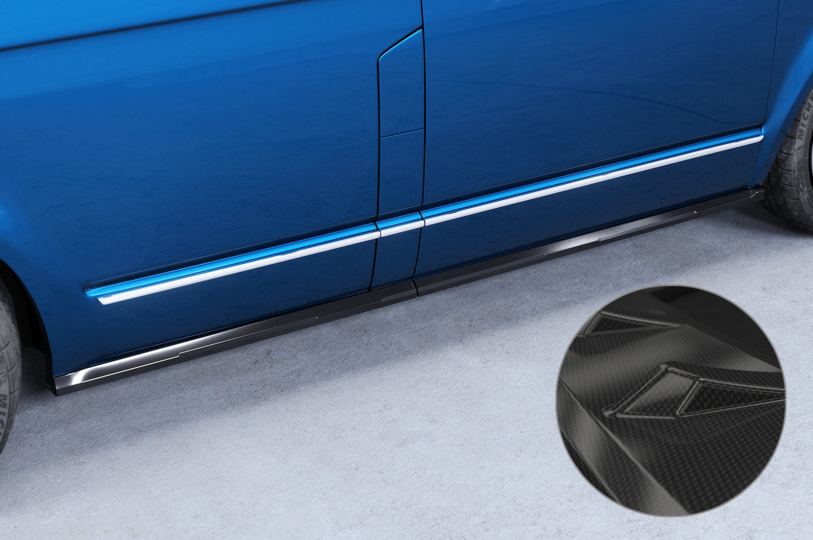 CSR Seitenschweller mit ABE für VW T5 / T6 / T6.1 Bus SS476-C Carbon Look Hochglanz (keine Lackierung erforderlich)