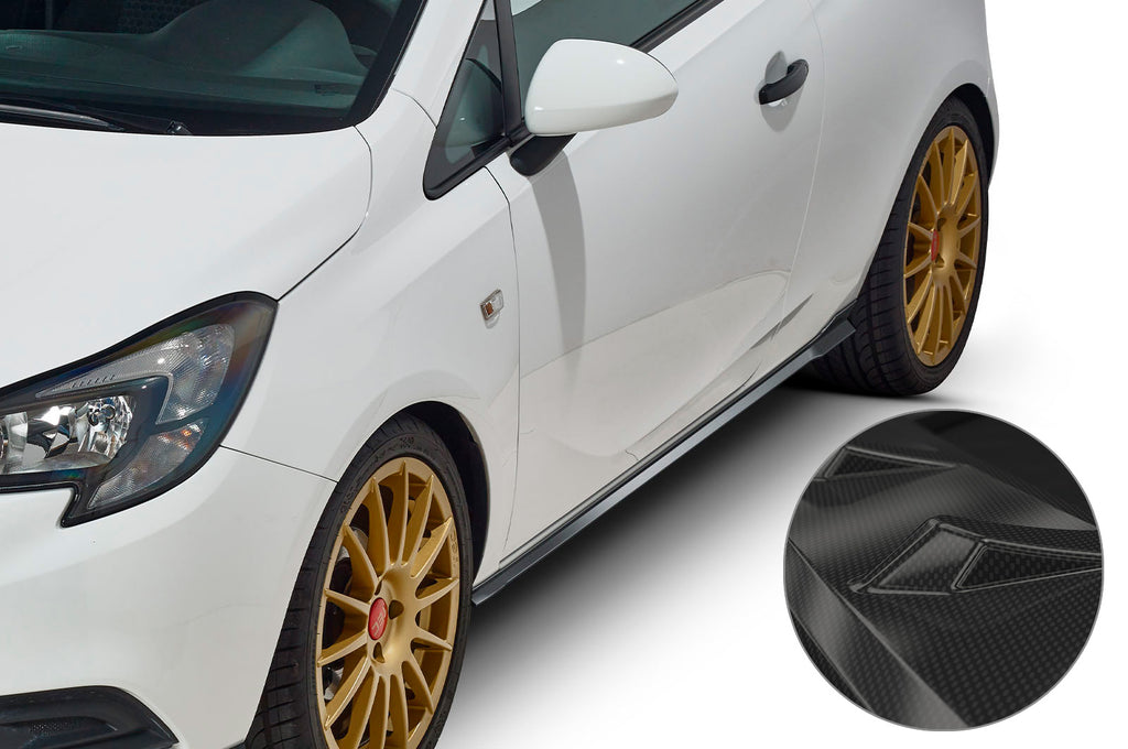 CSR Seitenschweller mit ABE für Opel Corsa E 3-Türer SS479-C Carbon Look Hochglanz (keine Lackierung erforderlich)