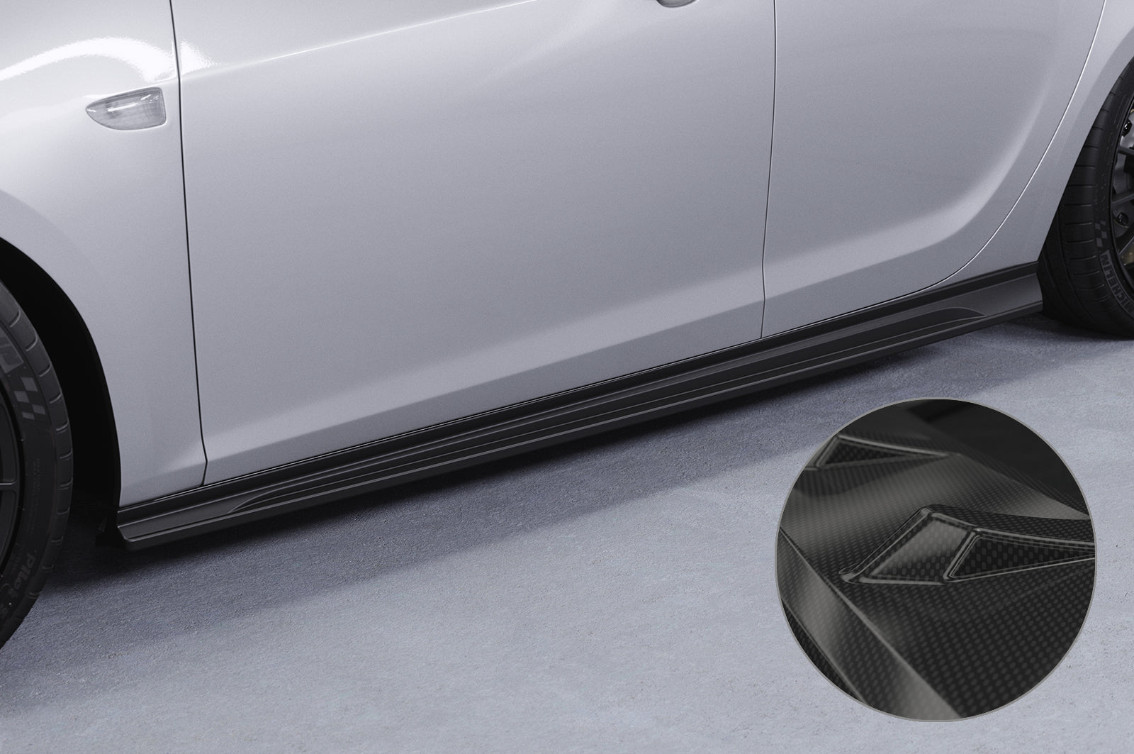 CSR Seitenschweller mit ABE für Opel Astra J Sports Tourer SS504-C Carbon Look Hochglanz (keine Lackierung erforderlich)