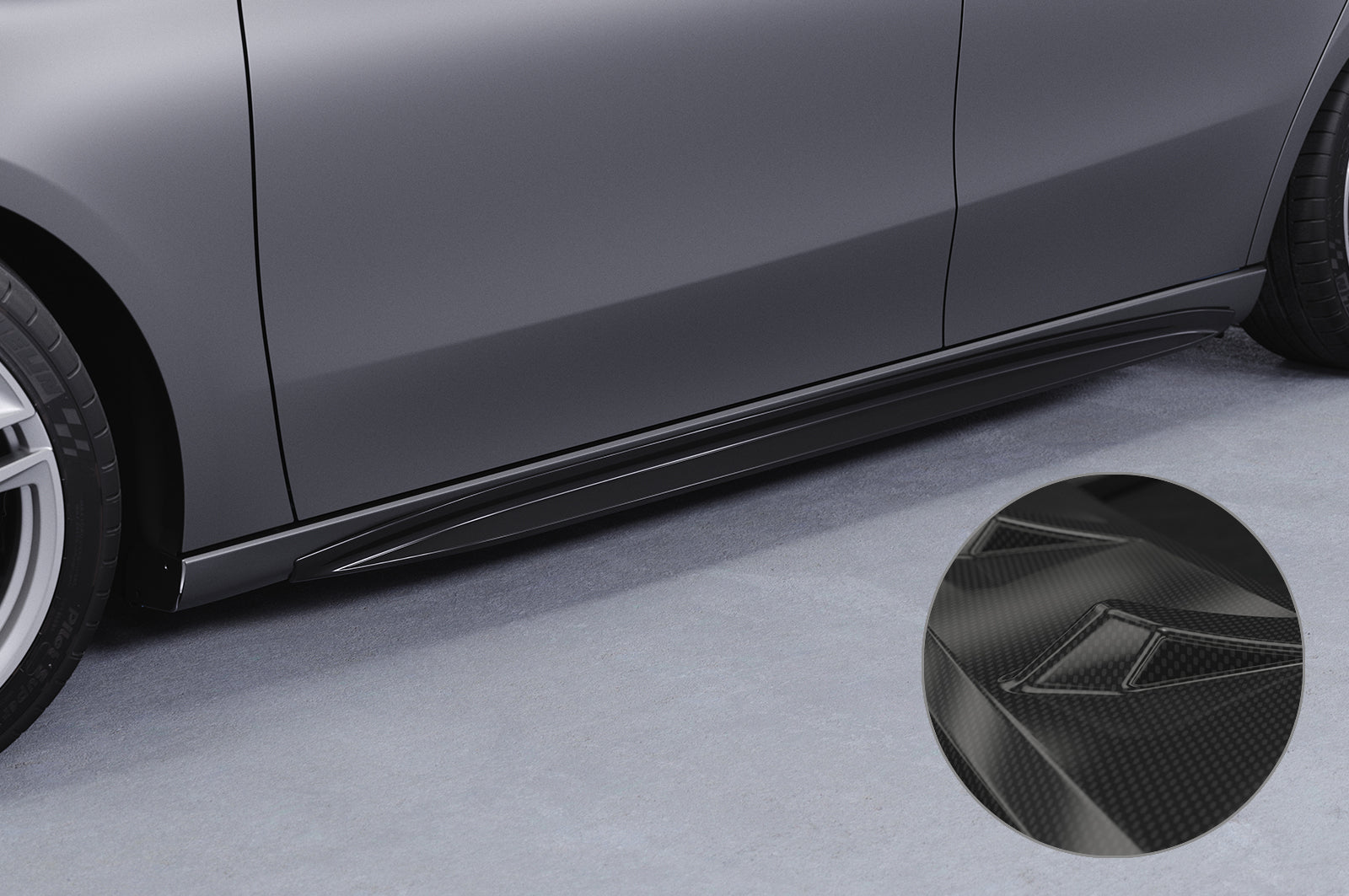 CSR Seitenschweller mit ABE für Mercedes-Benz A-Klasse (W177) SS527-C Carbon Look Hochglanz (keine Lackierung erforderlich)
