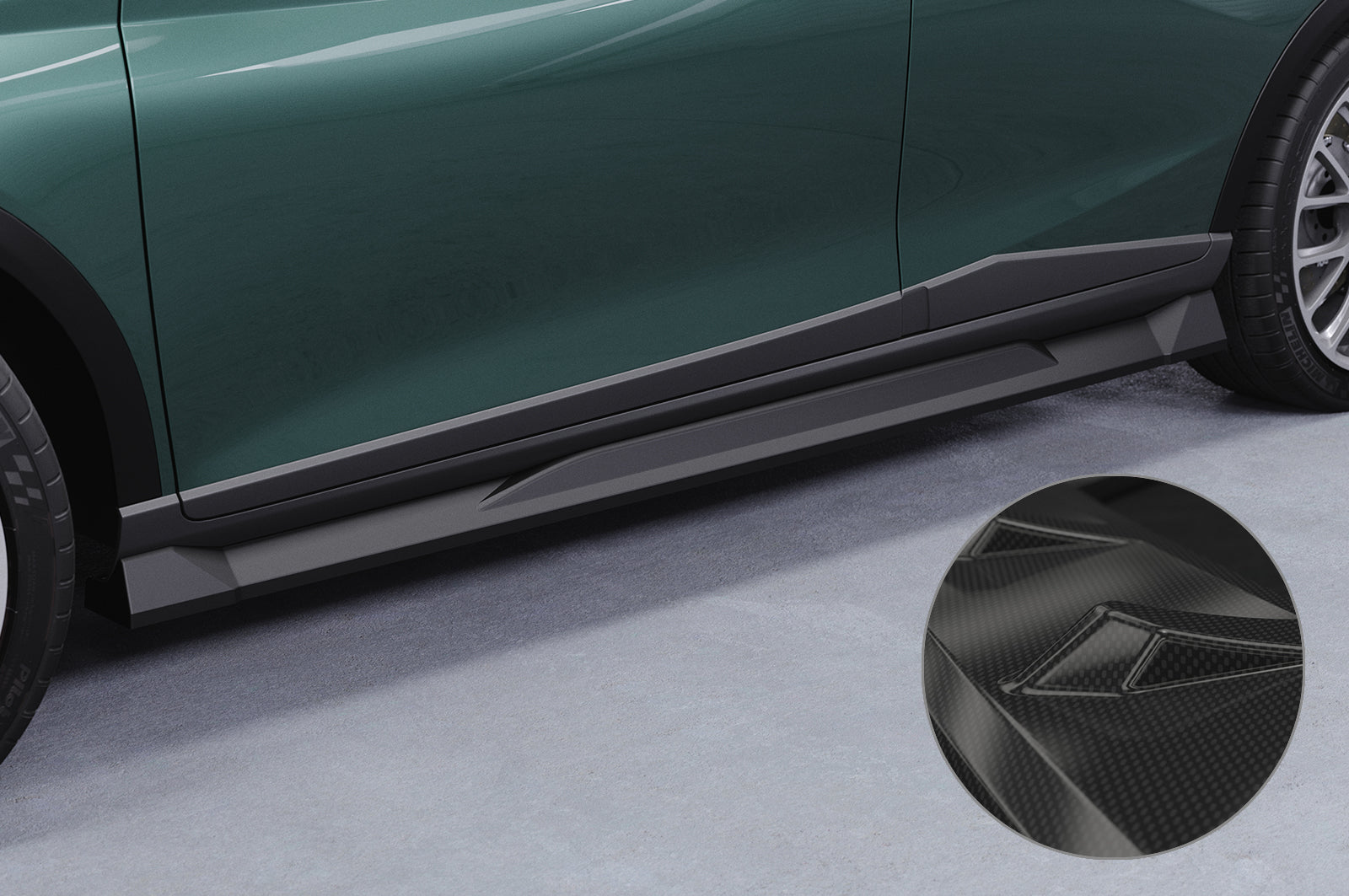 CSR Seitenschweller mit ABE für Hyundai Bayon SS540-C Carbon Look Hochglanz (keine Lackierung erforderlich)