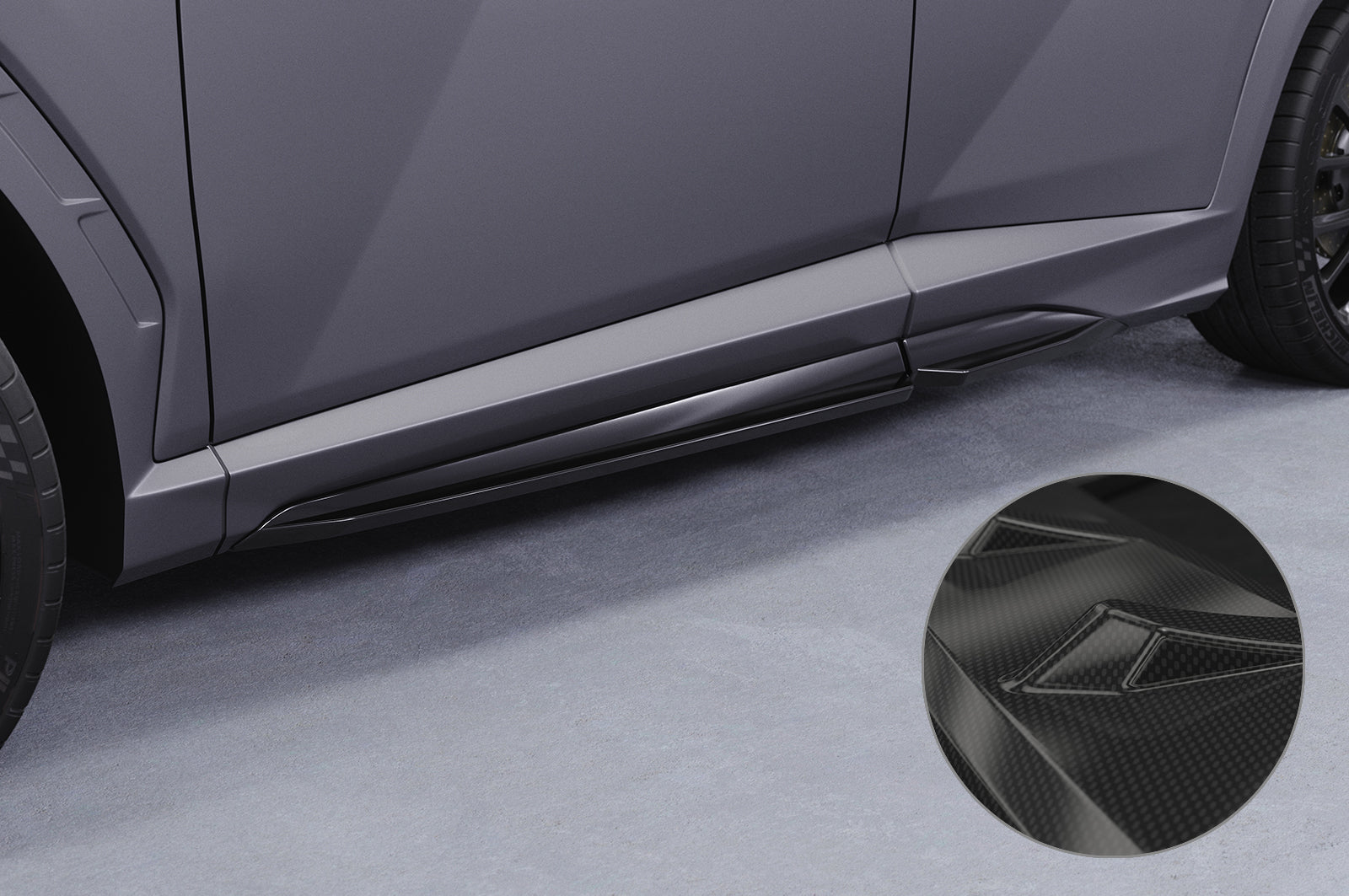 CSR Seitenschweller mit ABE für Hyundai Tucson 4 (NX4) N-Line SS570-C Carbon Look Hochglanz (keine Lackierung erforderlich)