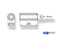 Fox Uni-Schalldämpfer rund ohne Stutzen - Abwicklung 314 Ø 100mm, d1Ø 55mm, Länge: 250mm