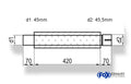 Fox Uni-Schalldämpfer rund mit Stutzen - Abwicklung 314 Ø 100mm, d1Ø 45mm  d2Ø 45,5mm, Länge: 420mm