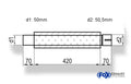 Fox Uni-Schalldämpfer rund mit Stutzen - Abwicklung 314 Ø 100mm, d1Ø 50mm  d2Ø 50,5mm, Länge: 420mm