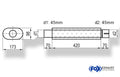Fox Uni-Schalldämpfer oval mit Stutzen - Abwicklung 450 173x98mm, d1Ø 45mm  d2Ø 45,5mm, Länge: 420mm