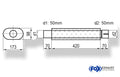 Fox Uni-Schalldämpfer oval mit Stutzen - Abwicklung 450 173x98mm, d1Ø 50mm  d2Ø 50,5mm, Länge: 420mm