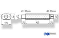 Fox Uni-Schalldämpfer oval mit Stutzen - Abwicklung 450 173x98mm, d1Ø 55mm  d2Ø 55,5mm, Länge: 420mm