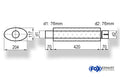 Fox Uni-Schalldämpfer oval mit Stutzen - Abwicklung 525 204x117mm, d1Ø 76mm  d2Ø 76,5mm, Länge: 420mm