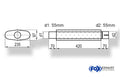 Fox Uni-Schalldämpfer oval mit Stutzen - Abwicklung 558 235x97mm, d1Ø 55mm  d2Ø 55,5mm, Länge: 420mm