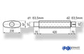 Fox Uni-Schalldämpfer oval mit Stutzen - Abwicklung 558 235x97mm, d1Ø 63,5mm  d2Ø 64mm, Länge: 420mm