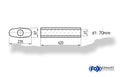 Fox Uni-Schalldämpfer oval ohne Stutzen - Abwicklung 558 235x97mm, d1Ø 70mm, Länge: 420mm