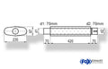 Fox Uni-Schalldämpfer oval mit Stutzen - Abwicklung 558 235x97mm, d1Ø 70mm  d2Ø 70,5mm, Länge: 420mm