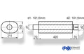 Fox Uni-Schalldämpfer oval mit Stutzen - Abwicklung 585 211x145mm, d1Ø 101 mm außen - d2Ø 101mm innen - Länge: 420mm