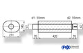 Fox Uni-Schalldämpfer oval mit Stutzen - Abwicklung 585 211x145mm, d1Ø 55mm  d2Ø 55,5mm, Länge: 420mm