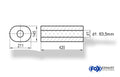 Fox Uni-Schalldämpfer oval ohne Stutzen - Abwicklung 585 211x145mm, d1Ø 63,5mm, Länge: 420mm
