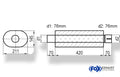 Fox Uni-Schalldämpfer oval mit Stutzen - Abwicklung 585 211x145mm, d1Ø 76mm  d2Ø 76,5mm, Länge: 420mm