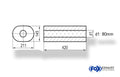 Fox Uni-Schalldämpfer oval ohne Stutzen - Abwicklung 585 211x145mm, d1Ø 80mm außen Länge: 420mm