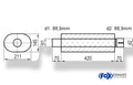 Fox Uni-Schalldämpfer oval mit Stutzen - Abwicklung 585 211x145mm, d1Ø88,9mm außen - d2Ø88,9mm innen - Länge: 420mm
