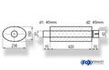 Fox Uni-Schalldämpfer oval mit Stutzen - Abwicklung 618 236x150mm, d1Ø 45mm  d2Ø 45,5mm, Länge: 420mm