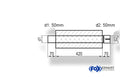 Fox Uni-Schalldämpfer Trapezoid mit Stutzen - Abwicklung 644 220x161mm, d1Ø 50mm  d2Ø 50,5mm, Länge: 420mm