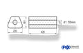 Fox Uni-Schalldämpfer Trapezoid ohne Stutzen - Abwicklung 644 220x161mm, d1Ø 55mm, Länge: 420mm