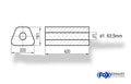 Fox Uni-Schalldämpfer Trapezoid ohne Stutzen - Abwicklung 644 220x161mm, d1Ø 63,5mm, Länge: 420mm