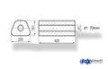 Fox Uni-Schalldämpfer Trapezoid ohne Stutzen - Abwicklung 644 220x161mm, d1Ø 70mm, Länge: 420mm