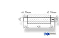 Fox Uni-Schalldämpfer Trapezoid mit Stutzen - Abwicklung 644 220x161mm, d1Ø 70mm  d2Ø 70,5mm, Länge: 420mm