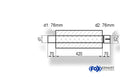 Fox Uni-Schalldämpfer Trapezoid mit Stutzen - Abwicklung 644 220x161mm, d1Ø 76mm  d2Ø 76,5mm, Länge: 420mm