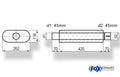 Fox Uni-Schalldämpfer oval mit Stutzen - Abwicklung 650 262x116mm, d1Ø 45mm  d2Ø 45,5mm, Länge: 420mm