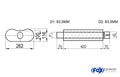 Fox Uni-Schalldämpfer oval mit Stutzen - Abwicklung 655 262x116mm, d1Ø 63,5mm außen - d2Ø 63,5mm innen , Länge: 420mm