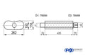 Fox Uni-Schalldämpfer oval ohne Stutzen - Abwicklung 655 262x116mm, d1Ø 76mm außen - d2Ø 76mm innen , Länge: 420mm