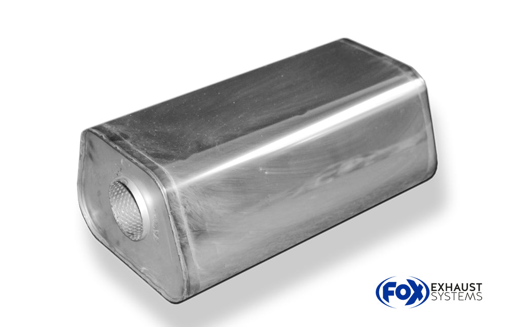 Fox Uni-Schalldämpfer Trapezoid ohne Stutzen - Abwicklung 711 245x175mm, d1Ø 70mm außen - Länge: 420mm