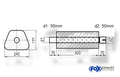 Fox Uni-Schalldämpfer Trapezoid mit Stutzen - Abwicklung 711 245x175mm, d1Ø 50mm außen - d2Ø 50mm innen - Länge: 420mm