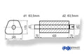 Fox Uni-Schalldämpfer Trapezoid mit Stutzen - Abwicklung 711 245x175mm, d1Ø 63,5mm außen - d2Ø 63,5mm innen - Länge: 420mm