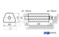 Fox Uni-Schalldämpfer Trapezoid mit Stutzen - Abwicklung 711 245x175mm, d1Ø 70mm außen - d2Ø 70mm innen - Länge: 420mm