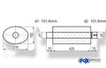 Fox Uni-Schalldämpfer oval mit Stutzen - Abwicklung 754 278x192mm, d1Ø 101,6mm außen - d2Ø 101,6mm innen - Länge: 420mm