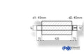 Fox Uni-Schalldämpfer oval mit Stutzen - Abwicklung 754 278x192mm, d1Ø 45mm  d2Ø 45,5mm, Länge: 420mm