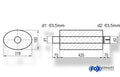 Fox Uni-Schalldämpfer oval mit Stutzen - Abwicklung 754 278x192mm, d1Ø 63,5mm  d2Ø 63,5mm, Länge: 420mm