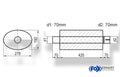 Fox Uni-Schalldämpfer oval mit Stutzen - Abwicklung 754 278x192mm, d1Ø 70mm  d2Ø 70mm, Länge: 420mm
