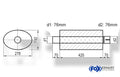 Fox Uni-Schalldämpfer oval mit Stutzen - Abwicklung 754 278x192mm, d1Ø 76mm  d2Ø 76mm, Länge: 420mm