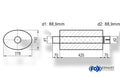 Fox Uni-Schalldämpfer oval mit Stutzen - Abwicklung 754 278x192mm, d1Ø 88,9mm  d2Ø 88,9mm, Länge: 420mm